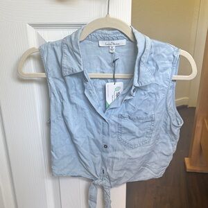 Light Blue Sleeveless Tie-Front Shirt